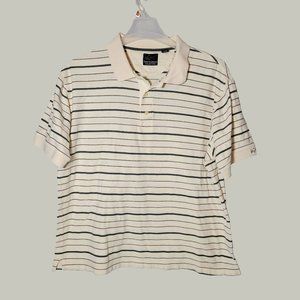 Greg Norman Polo Cream Striped Shark Logo on Sleeve Size XL Mens